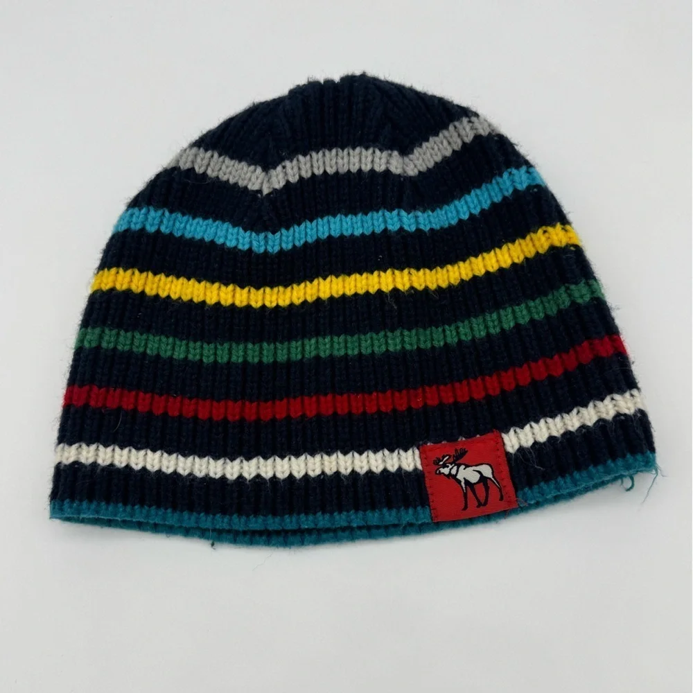 Vintage Abercrombie Kids Striped Beanie winter hat Moose logo boys one size